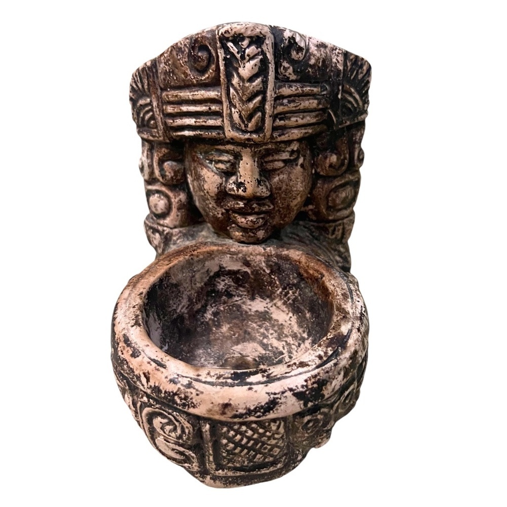 Vintage Woman Bust Figure Art Deco Pottery Egyptian Ashtray